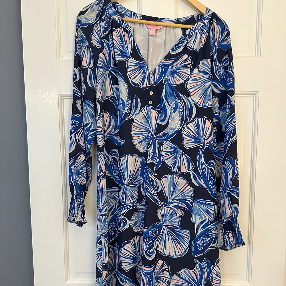 Lilly Pulitzer blue shell pattern casual midi dress size M